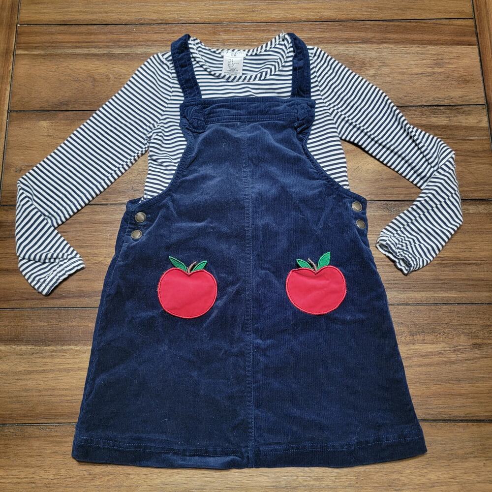 2 Pc Max Studio Kids Corduroy Overall Apple Dress & Matching Tee - Size 5
